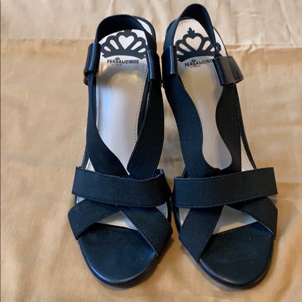 Fergalicious black strap heels